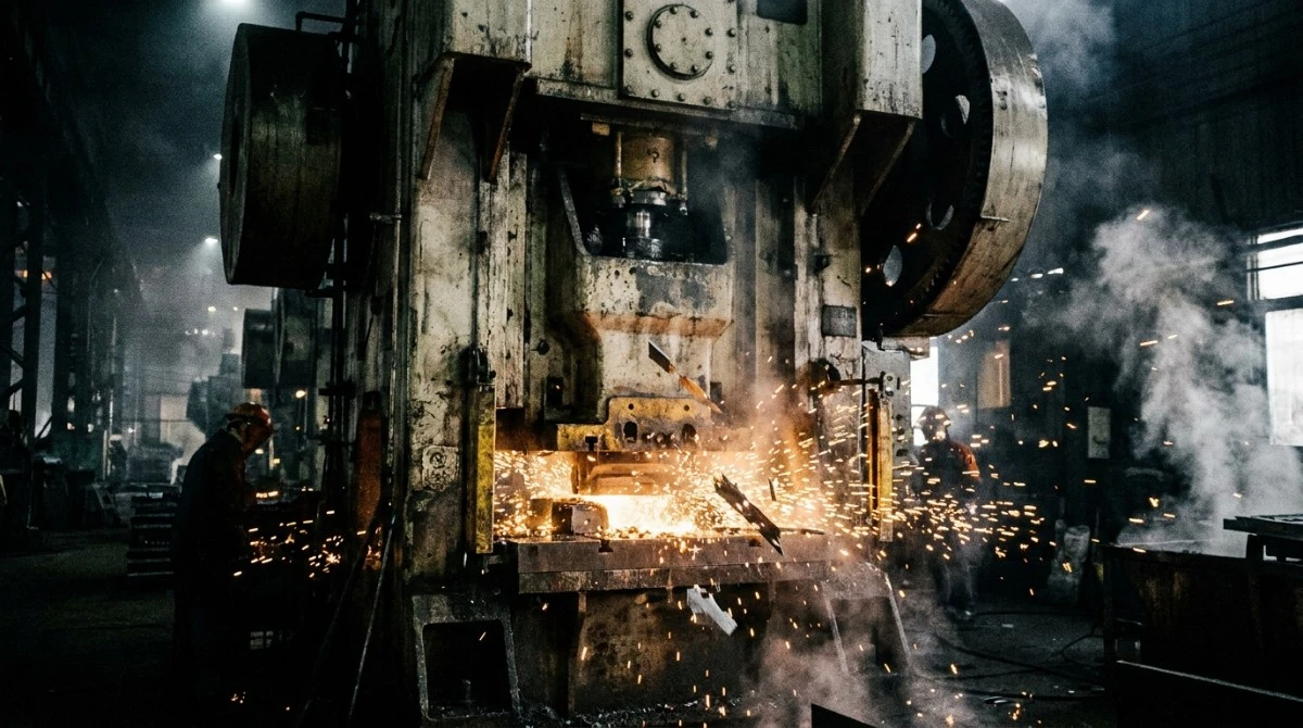 Stamping press machinery in a noisy automotive production zone Stamping press machinery in a noisy automotive production zone
