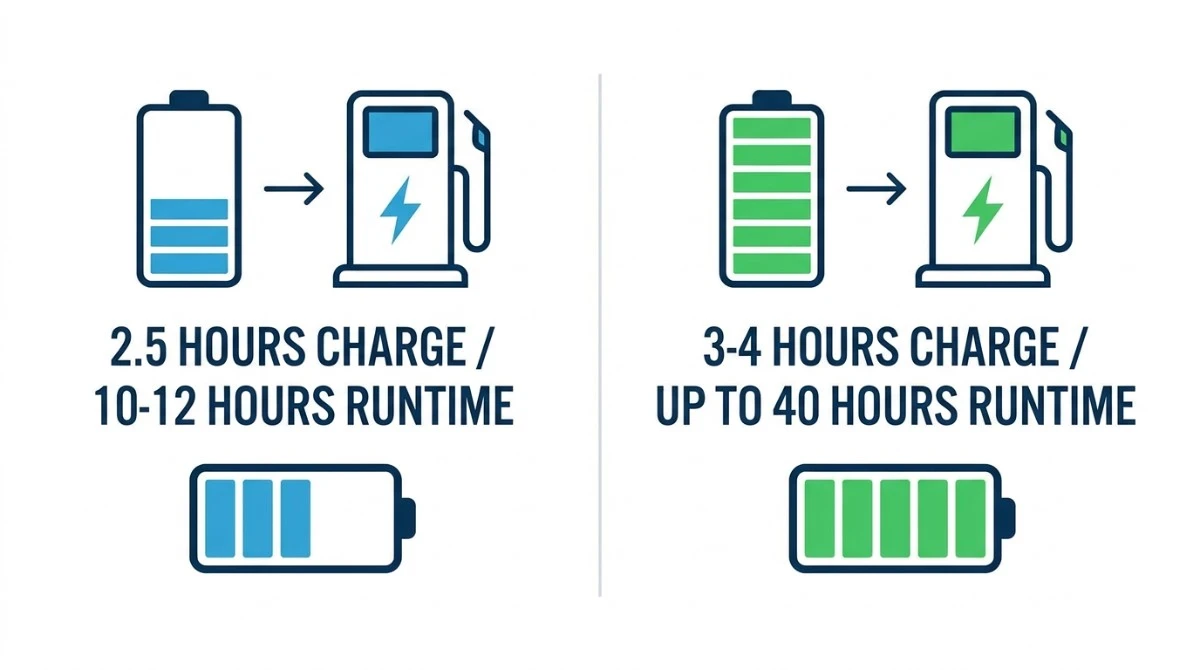 Comparison of charging time and battery runtime between the 008A and B7-3 Comparison of charging time and battery runtime between the 008A and B7-3